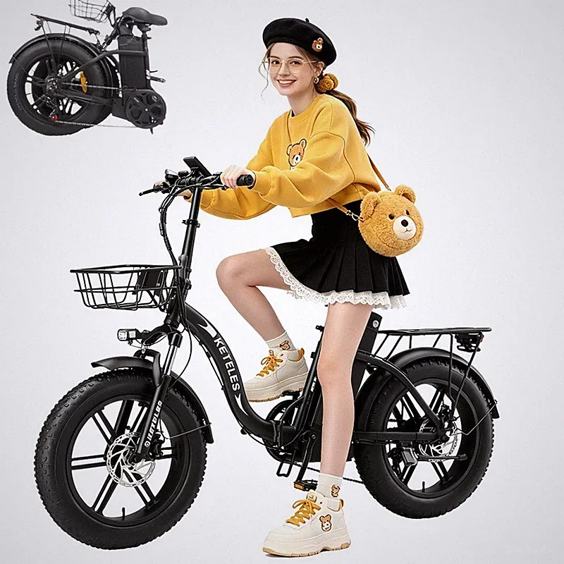 1000W Electric Folding E-Bike 48V/17.5AH City E-Bike 20"FatTire Shimano 7-Gänge