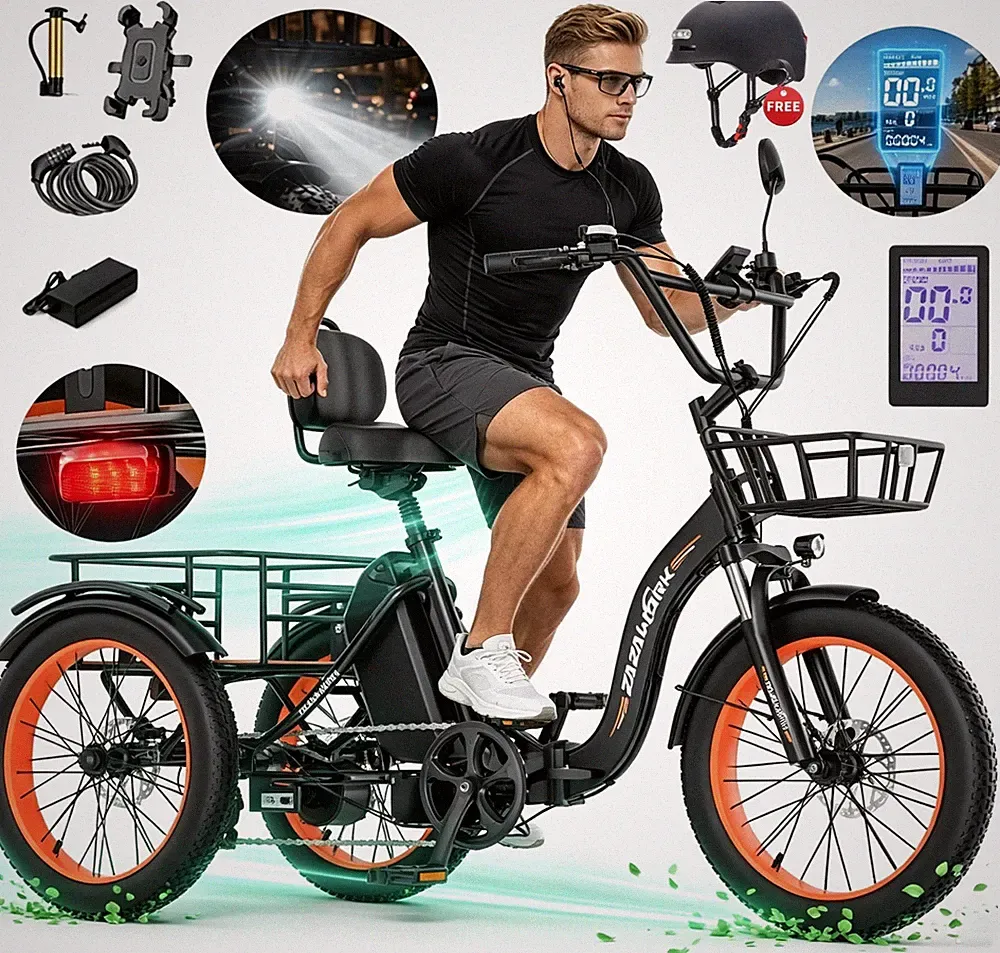 1000W Elektro Dreirad Klappbar E-Trike 48V20AH 3 Rad 20Zoll Fatbike Cargo E-Bike