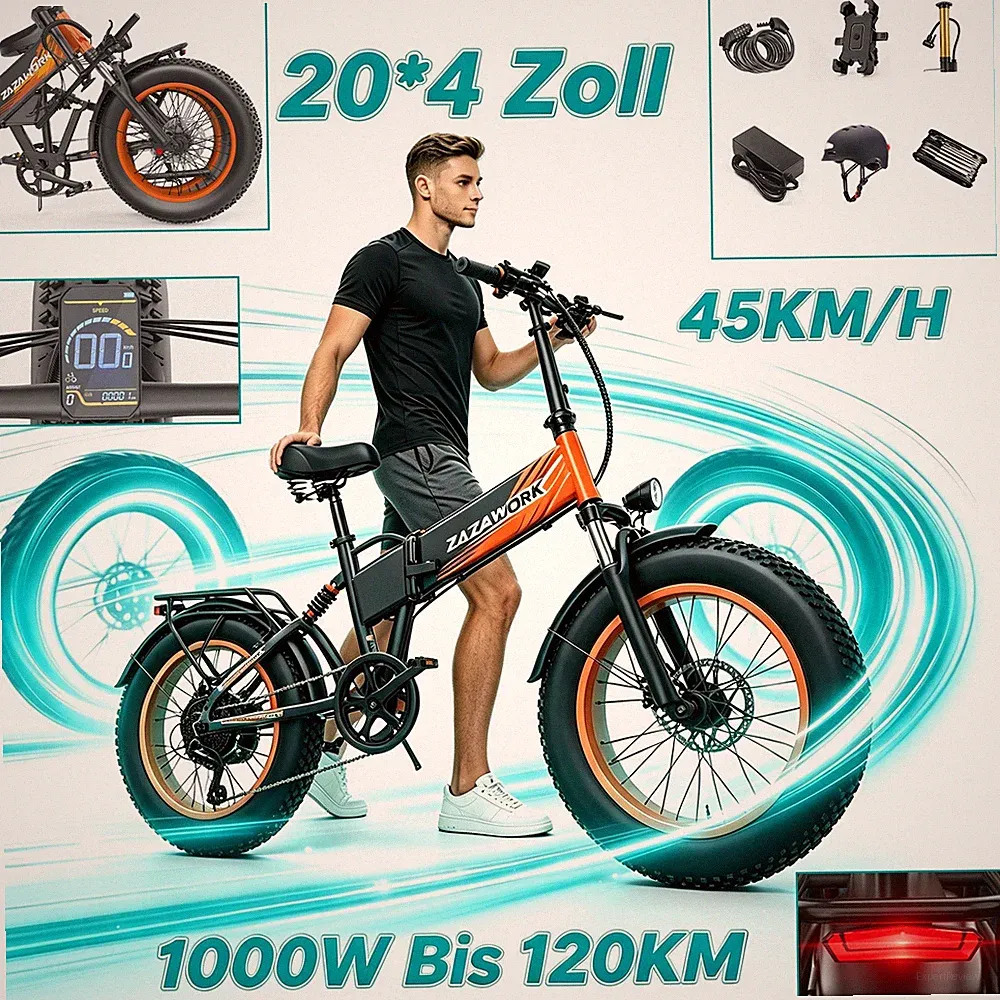 1000W Elektrofahrrad 20 Zoll 48V 20AH Klappbar E-Mountainbik 60Nm Offroad E-bike