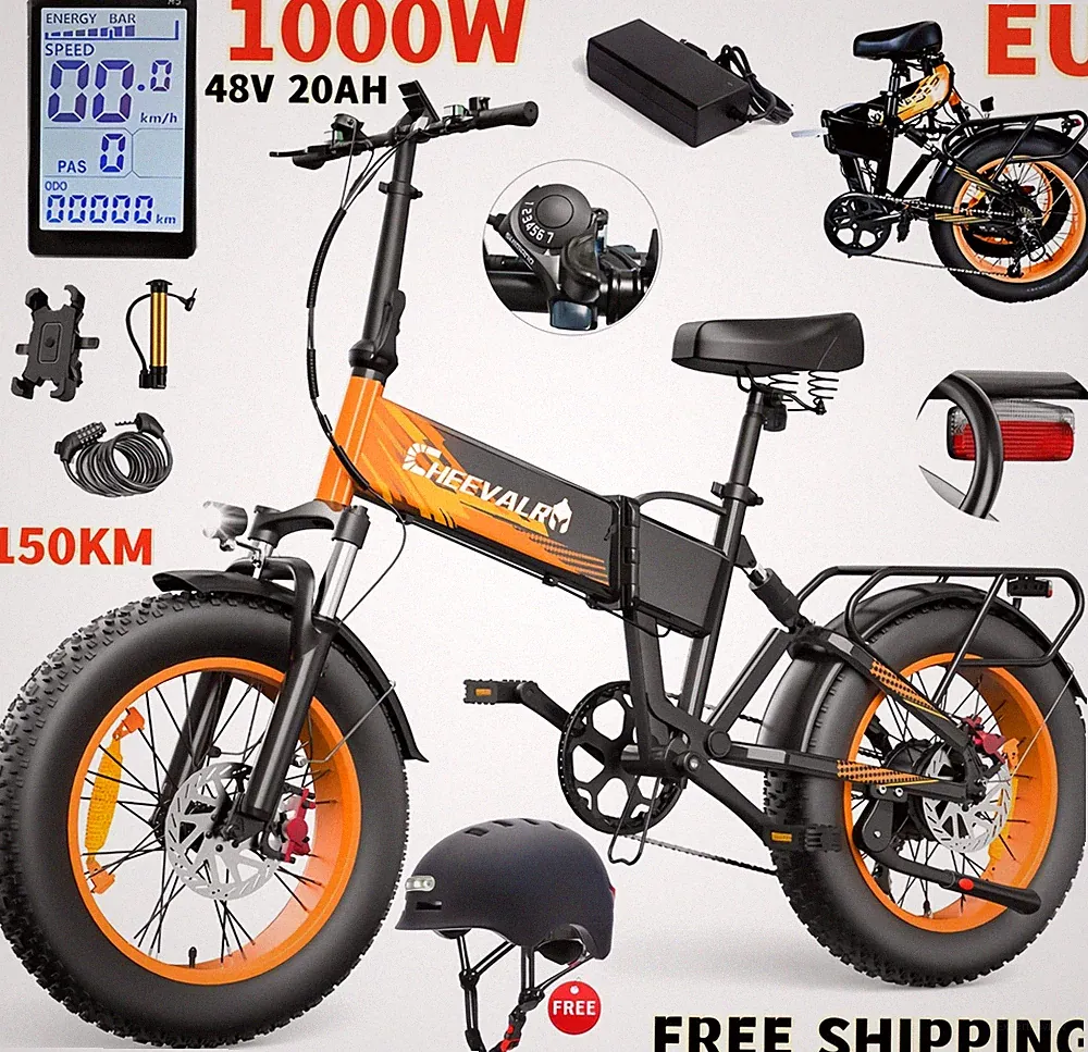 1000W Elektrofahrrad 48V 20AH 20''Klapprad E-Bike E-Mountainbike Fat Bike 150KM
