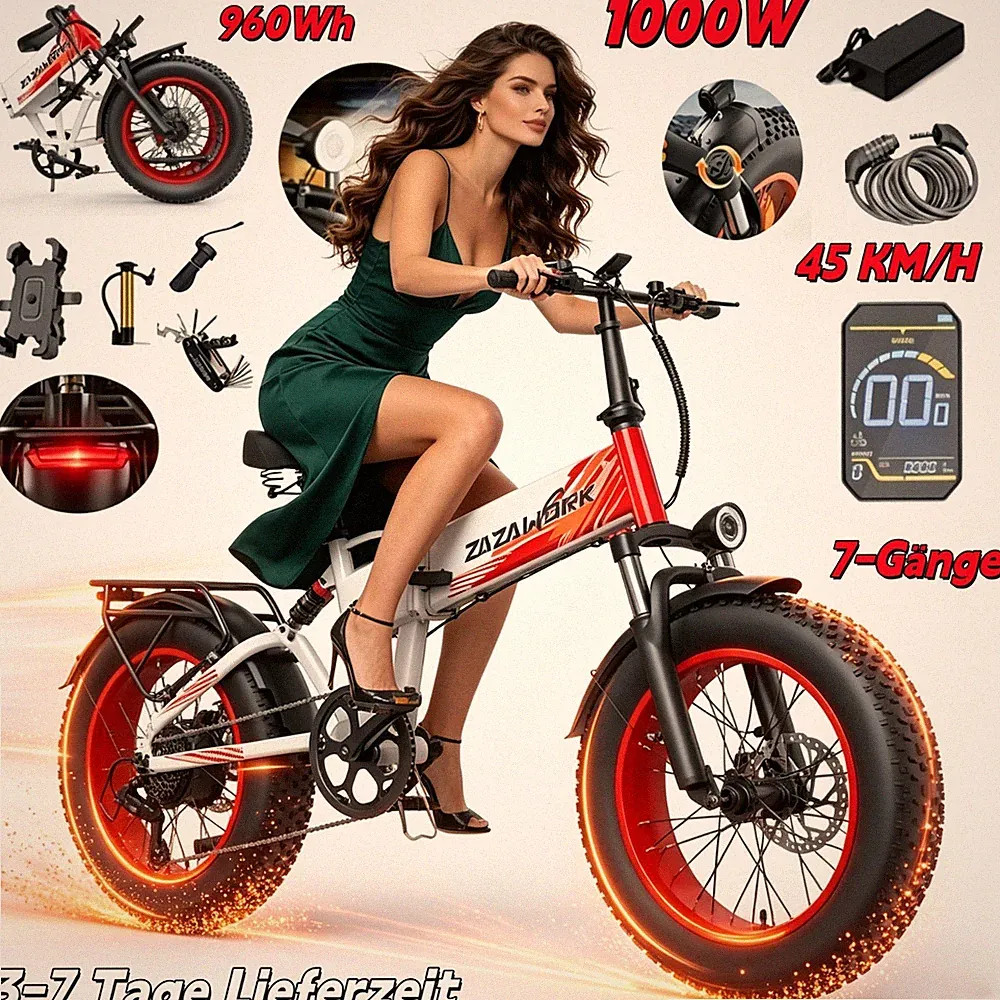 1000W Klapprad E-Bike 20 Zoll Herren E-Mountainbike 960Wh Elektrofahrrad 45km/h