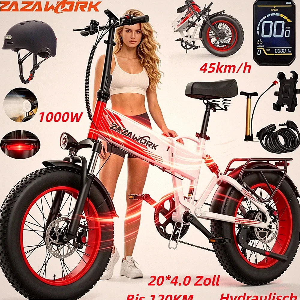 1000W Klapprad E-Bike 20x4 Zoll E-Mountainbike 48V 20Ah Off-Road Elektrofahrrad