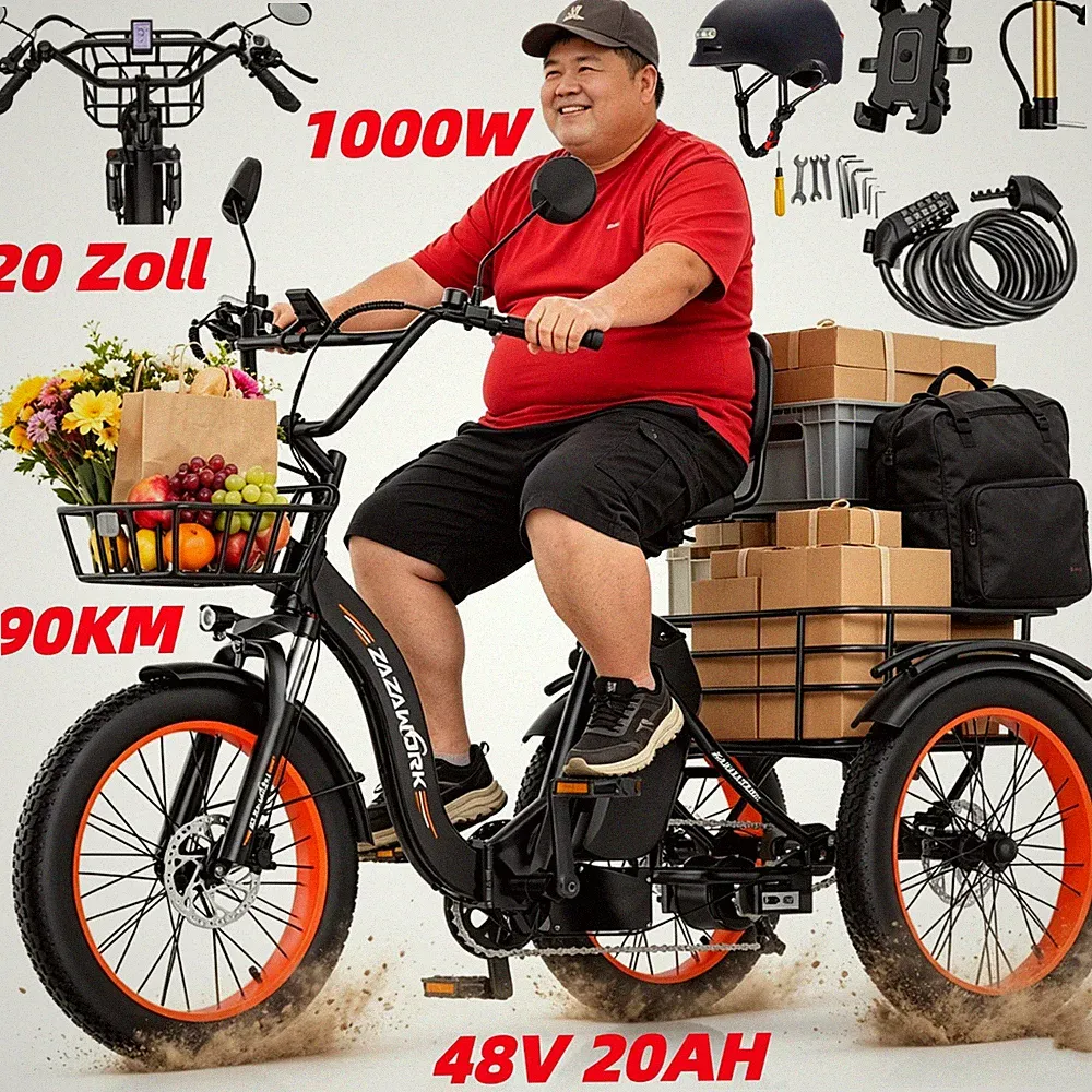 1000W Klapprad E-Bike Dreirad Elektro 20 Zoll 48V 20AH 3 Rad Elektrofahrrad Korb