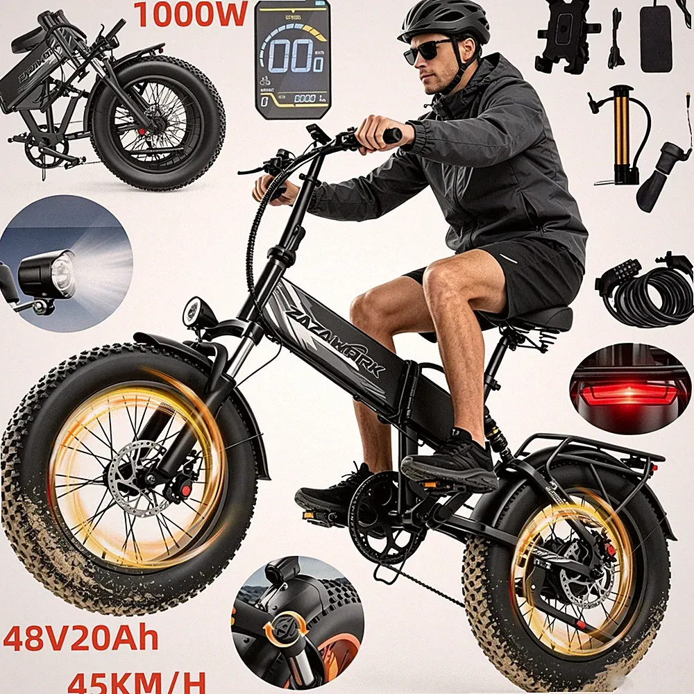 1000W ZAZAWORK Klapprad E-Mountainbike 48V20Ah Elektrofahrrad 20 Zoll Fat E-Bike