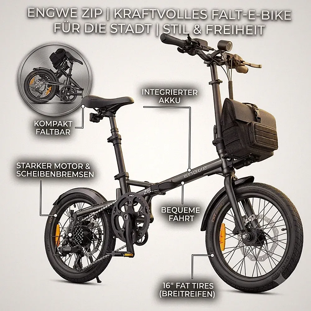 16 Zoll Elektrofahrrad Klapprad E-Bike 250W Faltrad Pedelec 36V 10Ah City Bike