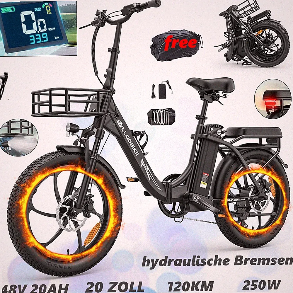 20" E-Bike 48V 20AH Klapprad City Elektrofahrrad 32KM/H Hydraulikbremse mit korb