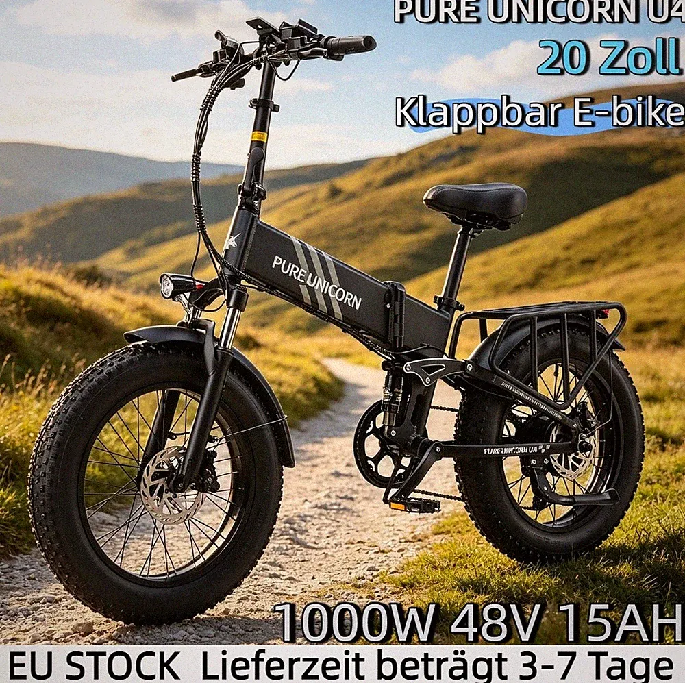 20'' Fat bike Elektrofahrrad 1000W 15AH Klappbar E-bike PURE UNICORN U4 E-MTB