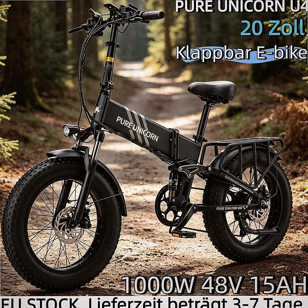 20'' Fat bike Elektrofahrrad 1000W 15AH Klappbar E-bike PURE UNICORN U4 E-MTB EU