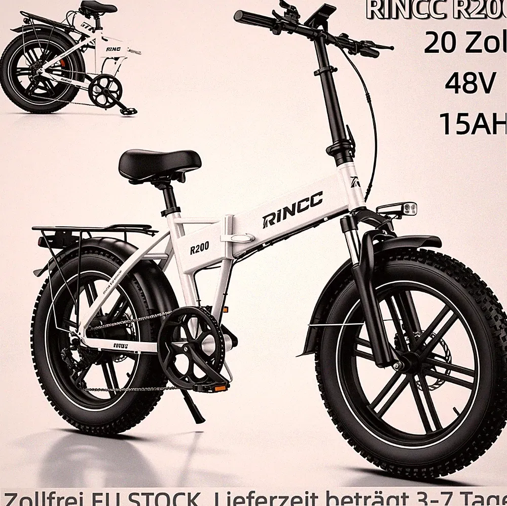 20''Fat Elektrofahrrad 750VV 48V 15AH RINCC R200 Klapprad E-Bike Shimano 7 Gange
