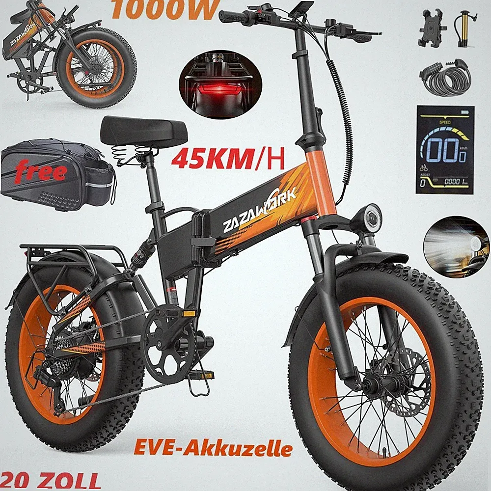 20 Zoll 1000W E-Bike 48V 20AH 45km/h City EBike 7-Gang Klapprad E-Mountainbike