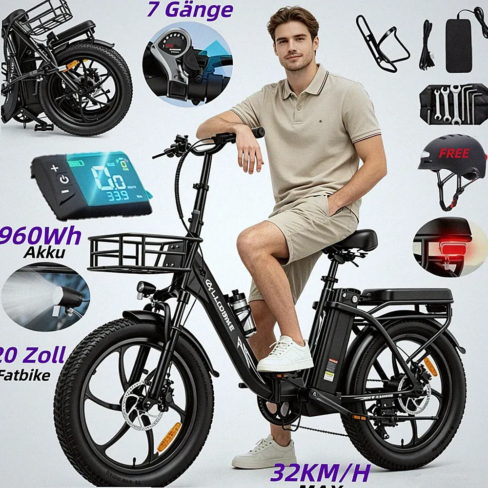 20 Zoll Damen/Herren Klappbar Elektrofahrrad 960Wh 7-Gang E-Bike 32km/h CityBike