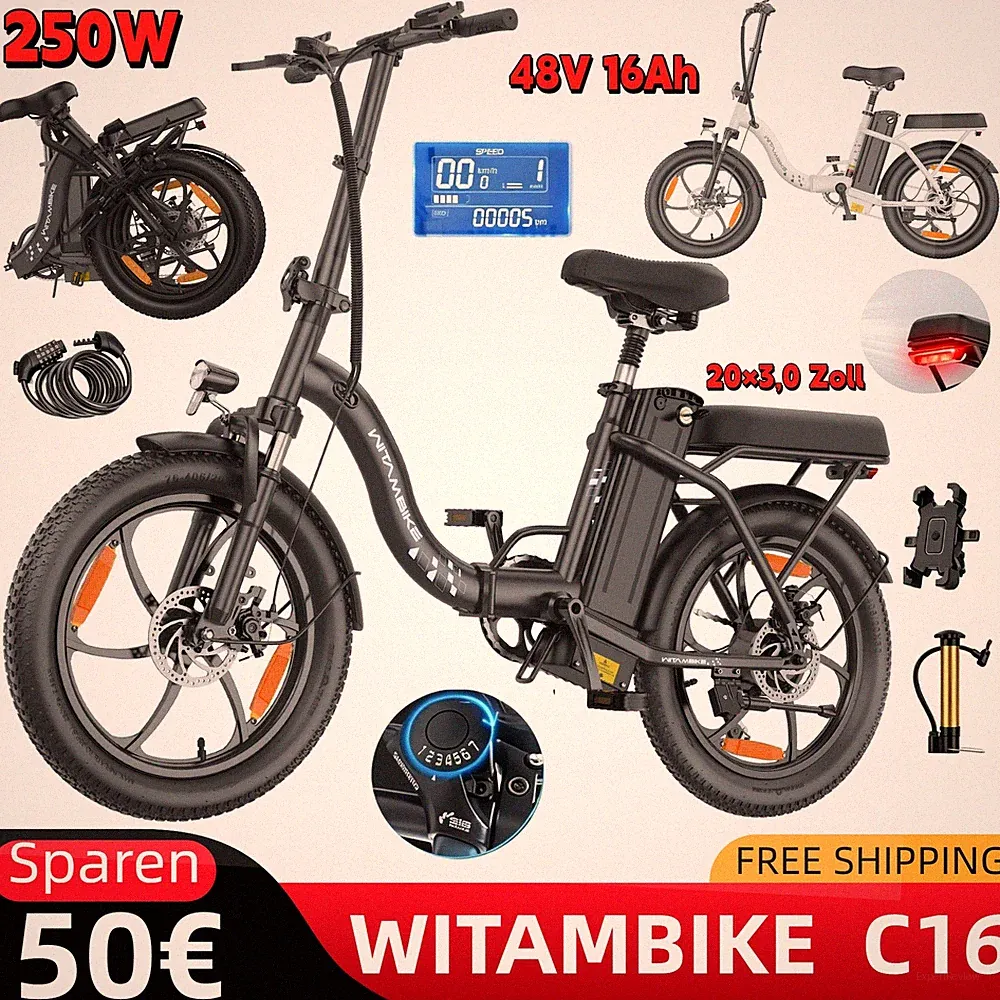 20 Zoll E-bike Elektrofahrrad Klapprad Pedelec 250W 16AH Herren/Damen E-Citybike