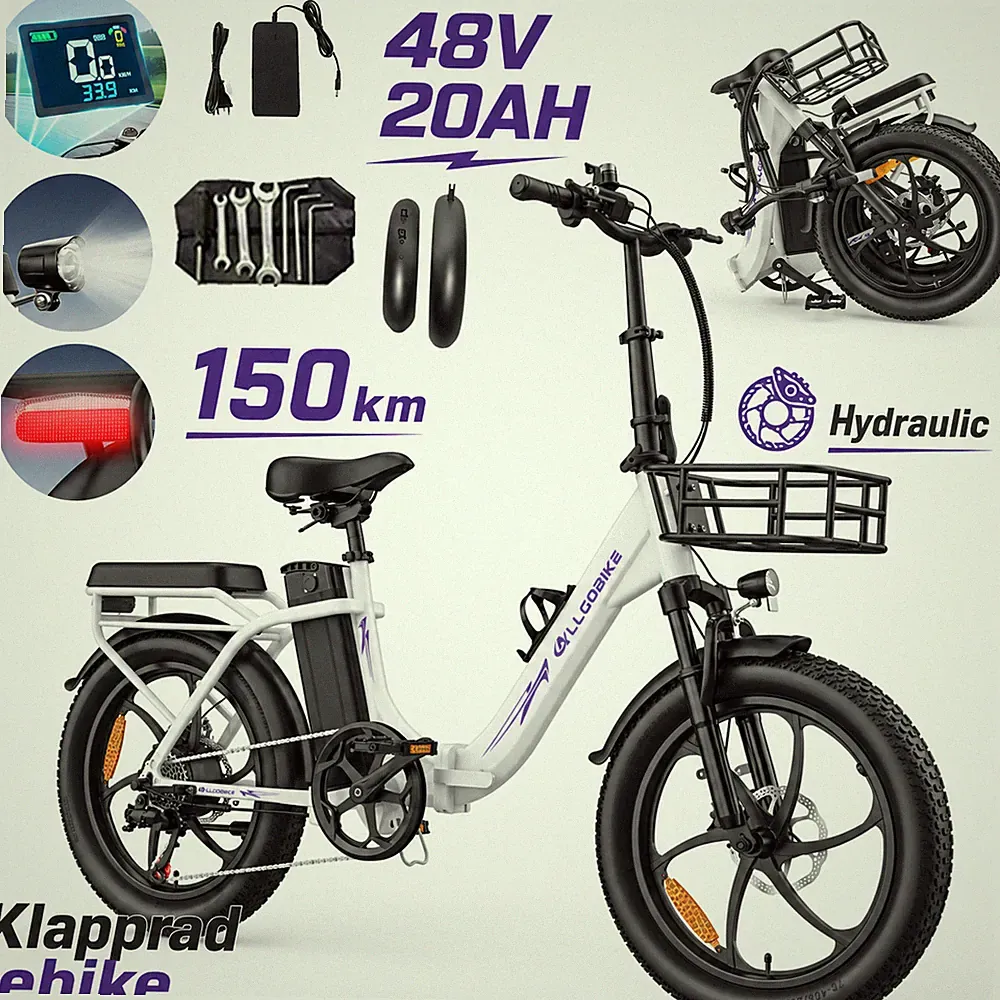 20 Zoll E-City bike 48V 20Ah Elektrofahrrad 50NM Klappbar Fatbike E-bike 150KM