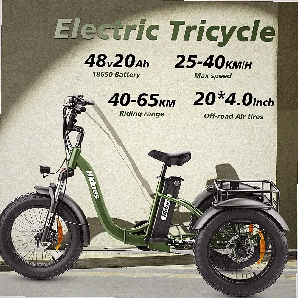 20 Zoll Elektro Dreirad 48V 20AH 3-Rad Elektrofahrrad Klappbar E-Bike mit Korb