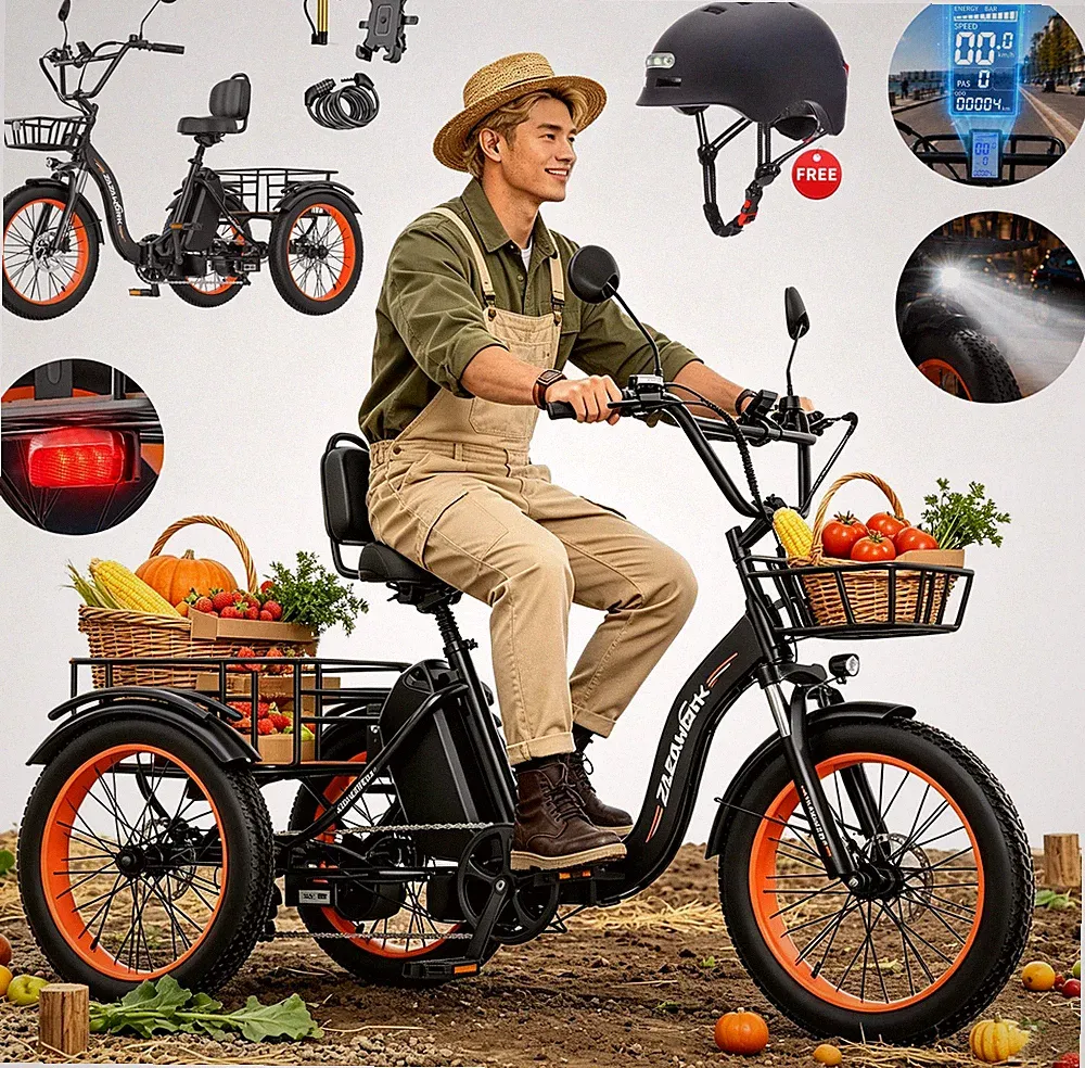 20 Zoll Elektro Dreirad 48V 20Ah Elektrofahrrad Klapprad 3 Räder E-Bike mit Korb