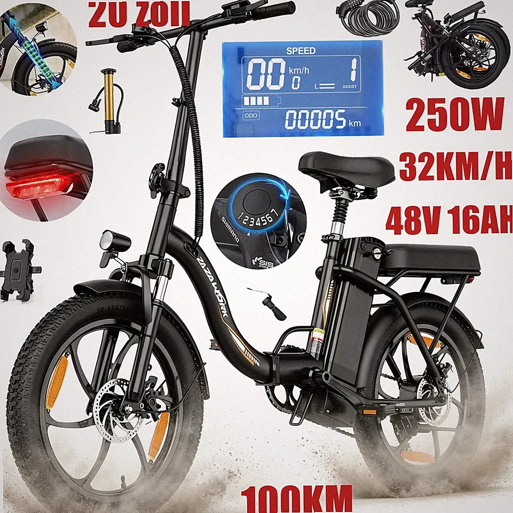 20 Zoll Elektrofahrra Klapprad 250W Pedelec 32KM/H 48V 16AH City E-Bike 100KM CE
