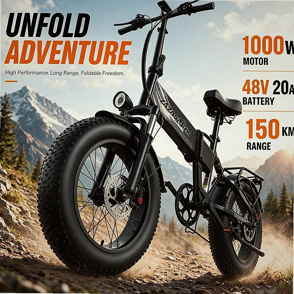 20 Zoll Elektrofahrrad 1000W 48V 20Ah Klapprad E-Mountainbike 45KM/H 60NM E-Bike