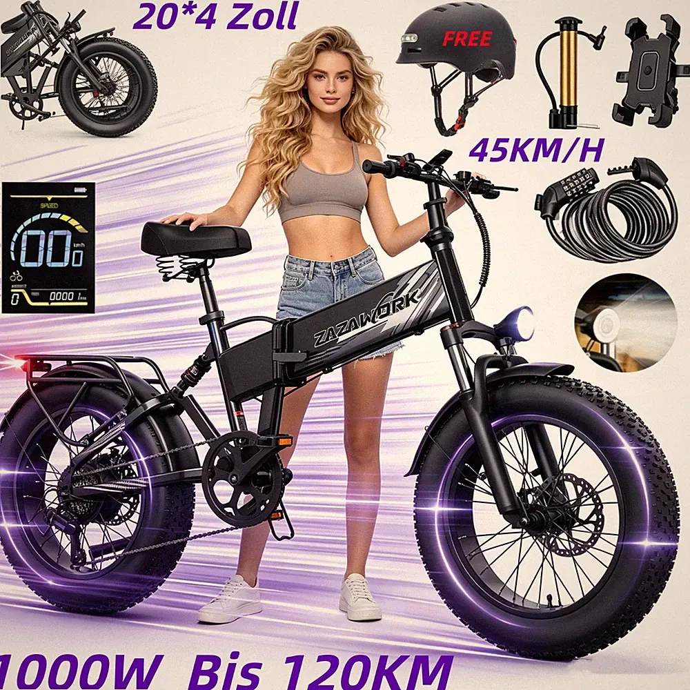 20 Zoll Elektrofahrrad 1000W Klapprad Mountain E-bike 48V 20Ah Fatbike 45KM/H