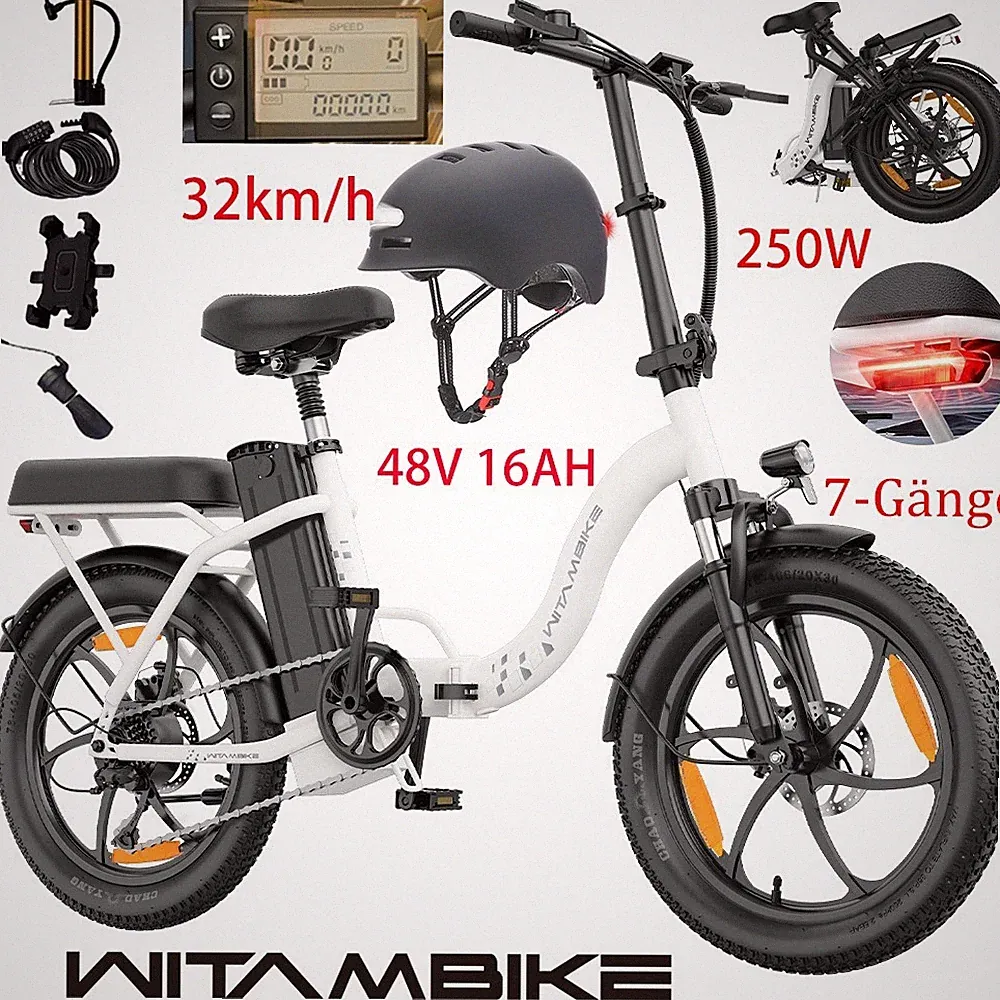 20 Zoll Elektrofahrrad 250W 48V 16AH 7-Gang Klapprad Pedelec Coummuter E-Bike