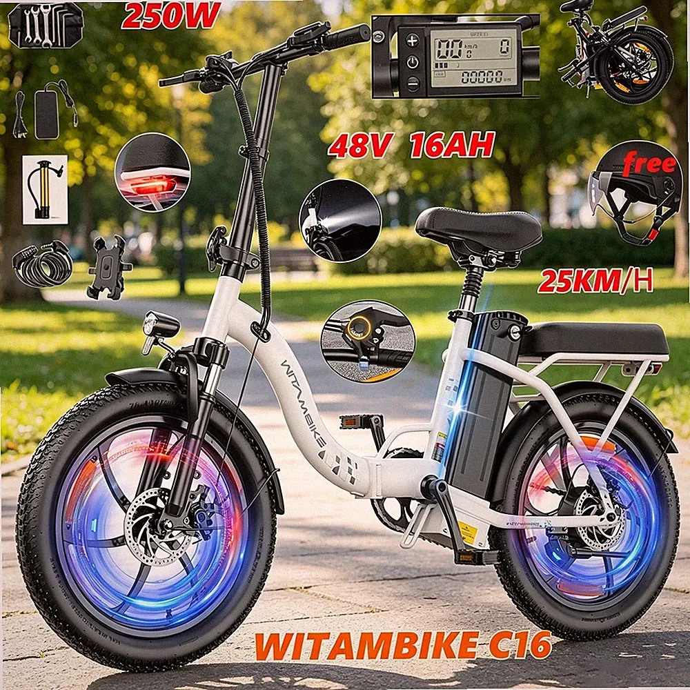 20 Zoll Elektrofahrrad 250W 48V 16Ah Klappbar E-Citybike 32km/h FatBike E-Bike