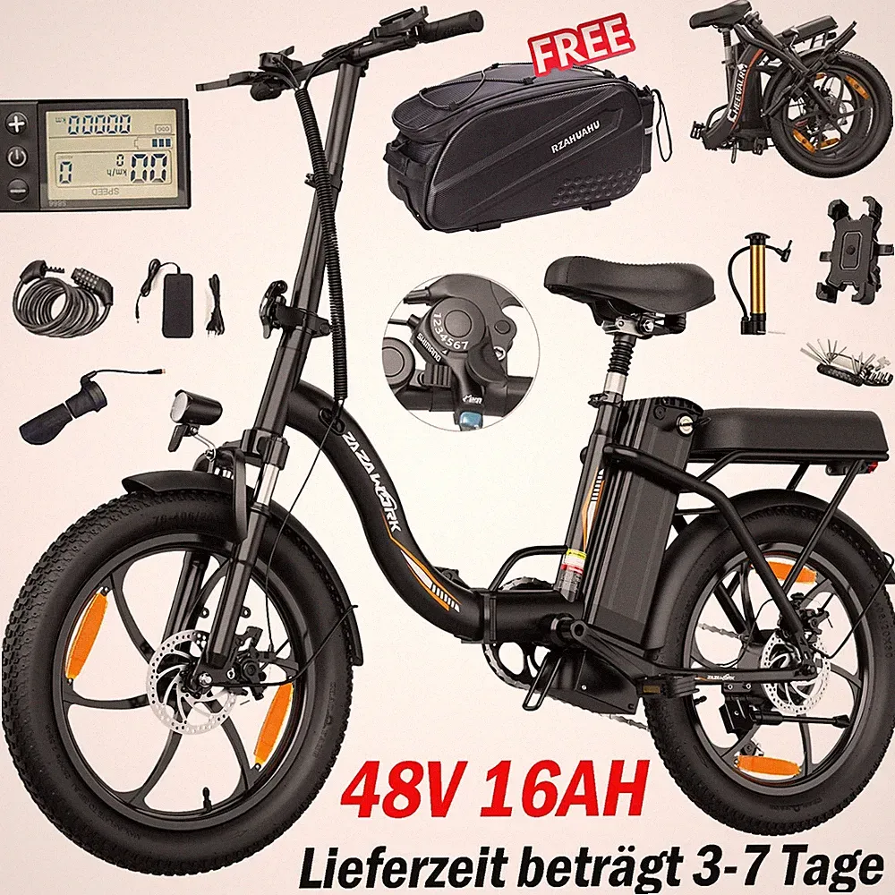20 Zoll Elektrofahrrad 48V 16AH Klappbar Fat E-Bike 250W E-City bike bis 100KM