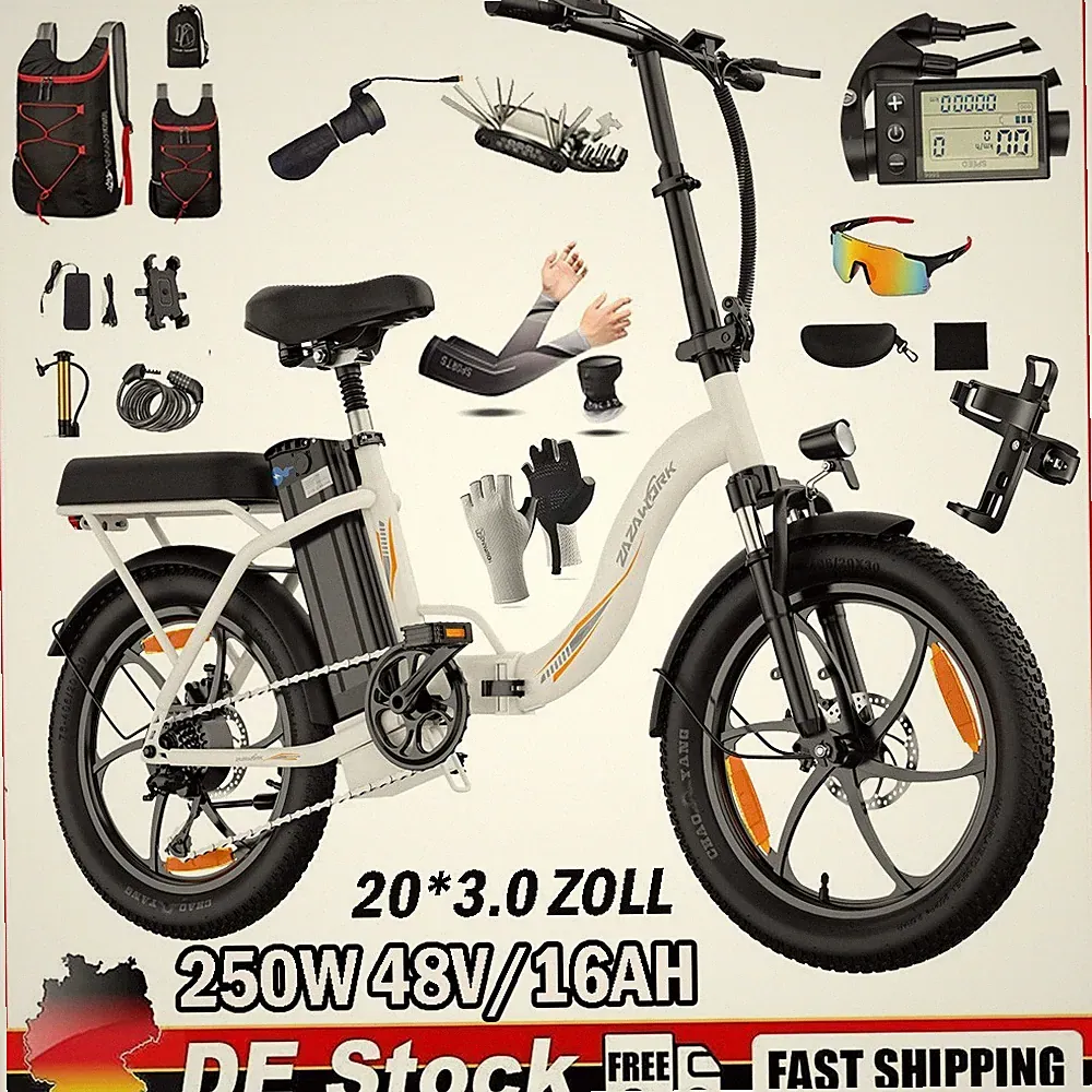 20 Zoll Elektrofahrrad 48V 16AH Klapprad E-Bike 250W Pedelec Fat City Bike 100KM