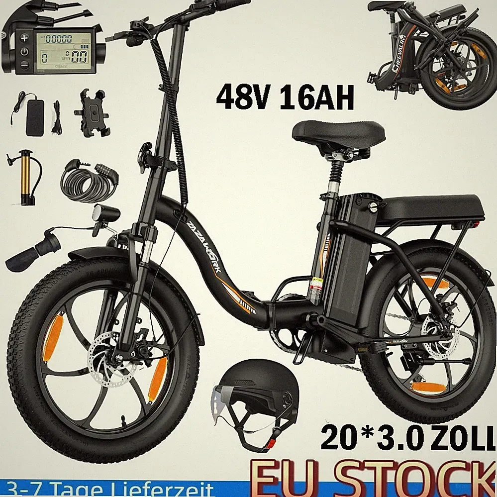 20 Zoll Elektrofahrrad 48V 16AH Klapprad E-Bike 250W Pedelec Fat City Bike 25KMH