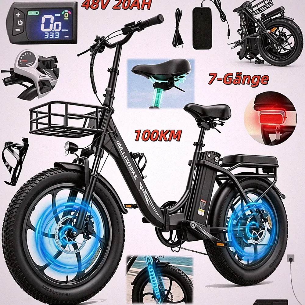 20 Zoll Elektrofahrrad Damen 20AH Fatbike Klapprad Coummuter City E-Bike 32KM/H