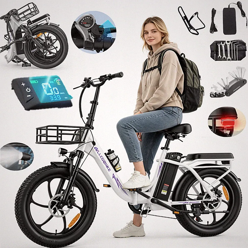 20 Zoll Elektrofahrrad Damen 48V 20AH 32KM/H Klapprad City E-Bike 150km w/Korb