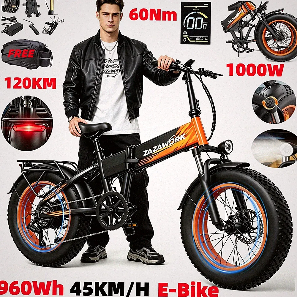 20 Zoll Elektrofahrrad E-Mountainbike 1000W 48V20Ah Klapprad E-Bike 7Gange 150KM