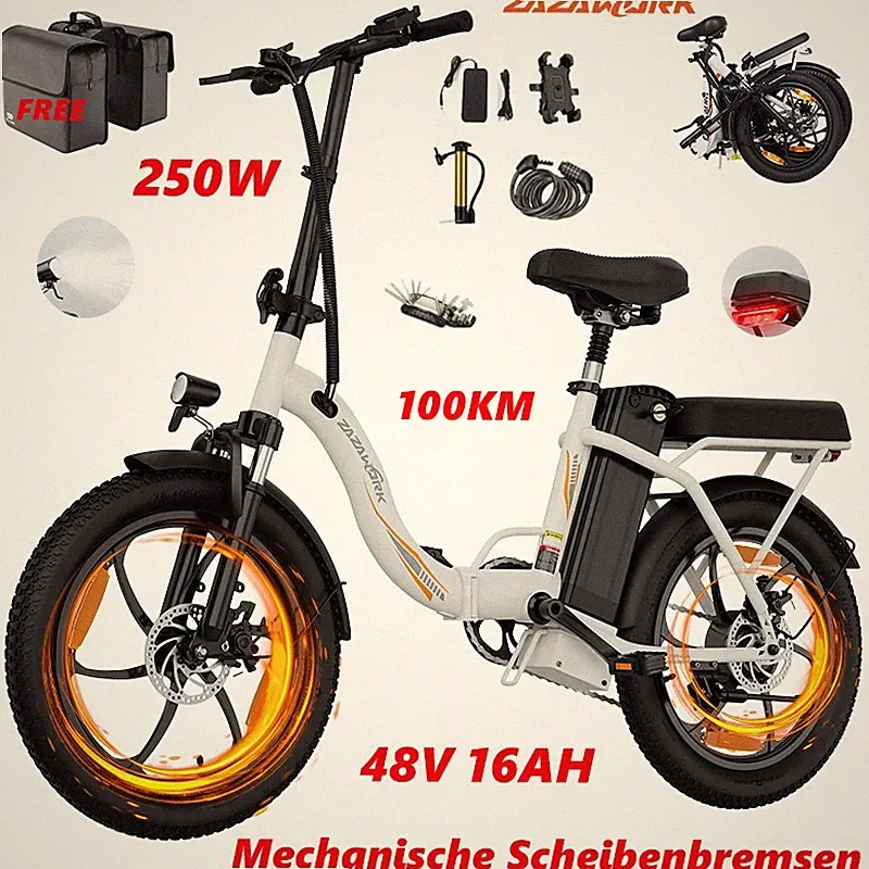20 Zoll Elektrofahrrad Herren/Damen 48V 16AH Klapprad City E-Bike Fat Tire 100KM