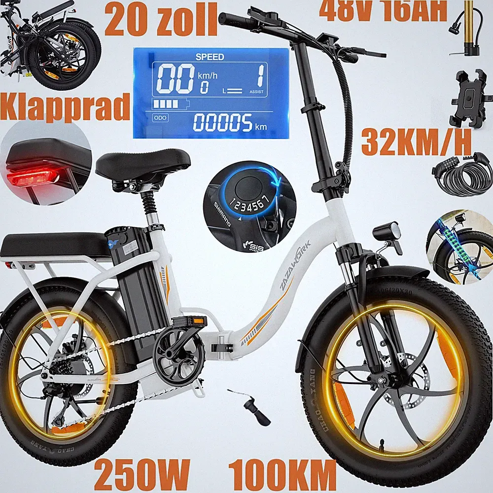 20 Zoll Elektrofahrrad Klapprad 48V 16AH 7-Gänge City E-Bike 100KM Herren / Dame