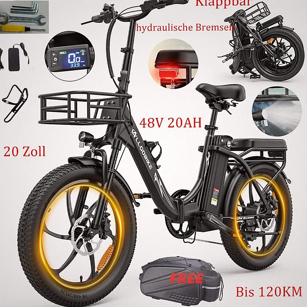 20 Zoll Klappbar Elektrofahrrad 48V 20Ah 7-Gang E-Bike 120 km 32km/h City Bike