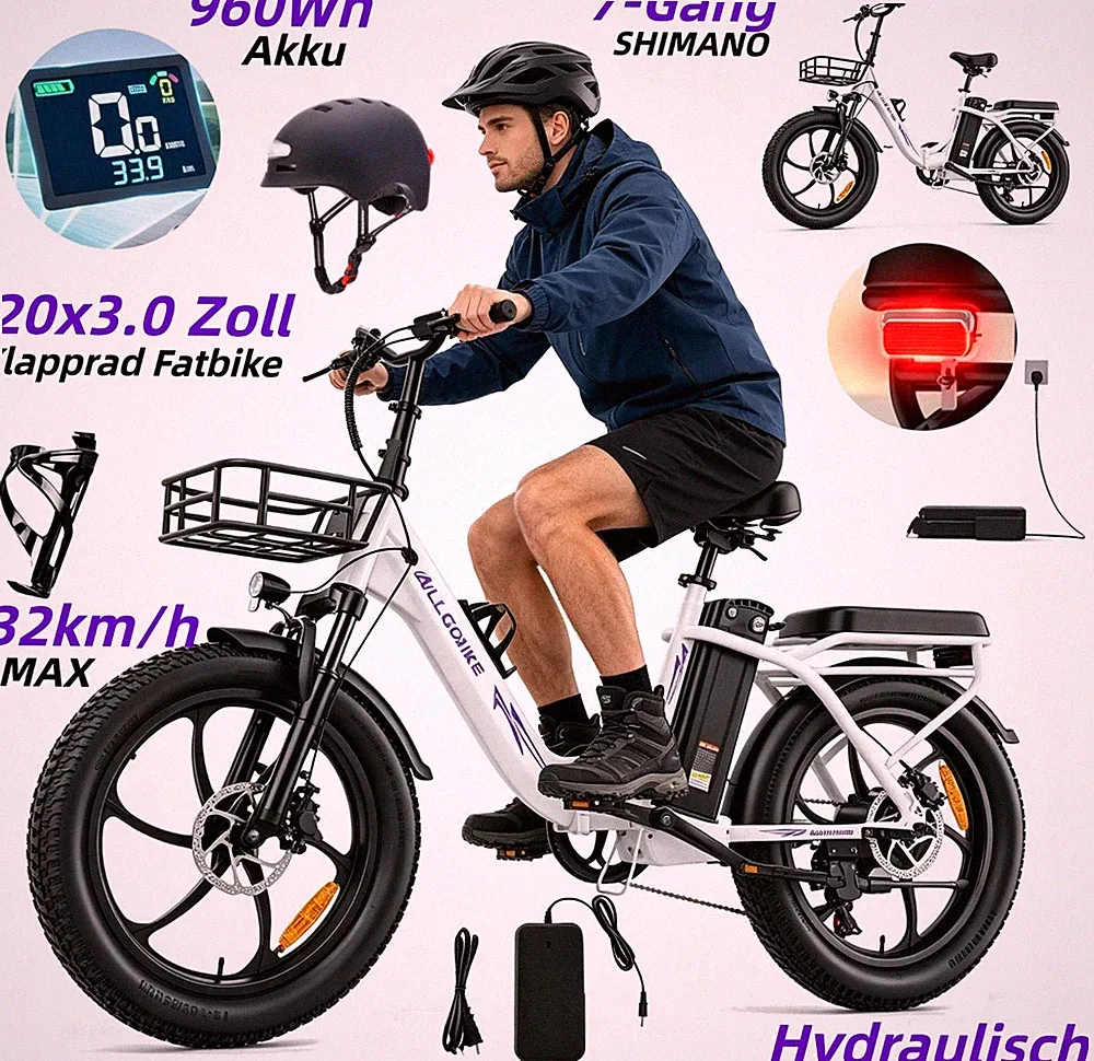 20 Zoll Klappbar Elektrofahrrad 48V 20Ah Damen City E-Bike 7-Gang 32km/h Fatbike