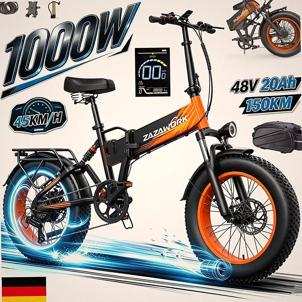 20 Zoll Klapprad E-Bike 1000W E-Mountainbike 960Wh Offroad Elektrofahrrad 7 Gäng
