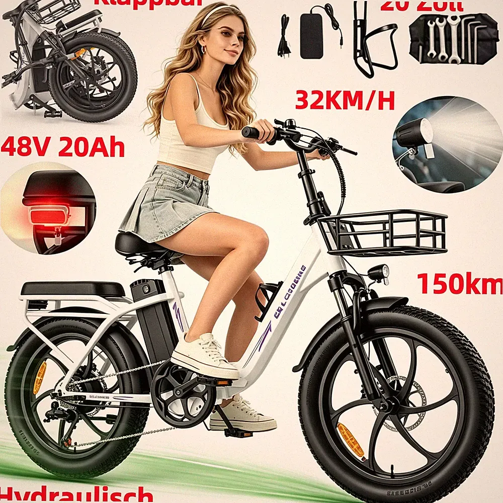 20 Zoll Klapprad E-Bike 48V 20Ah Pedelec 250W Herren E-Citybike Elektrofahrrad