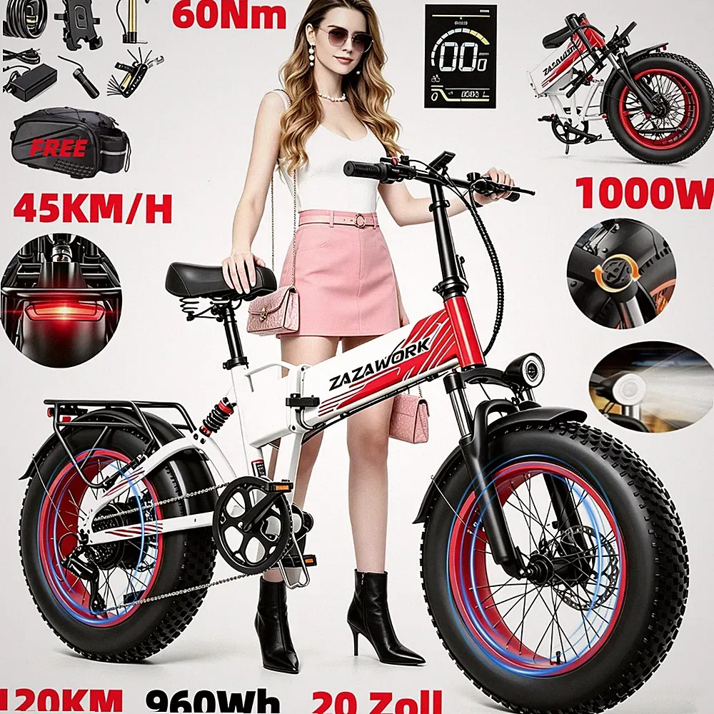 20 Zoll Klapprad E-Bike E-Mountainbike 1000W 48V 20Ah Elektrofahrrad 45KM/H NEU