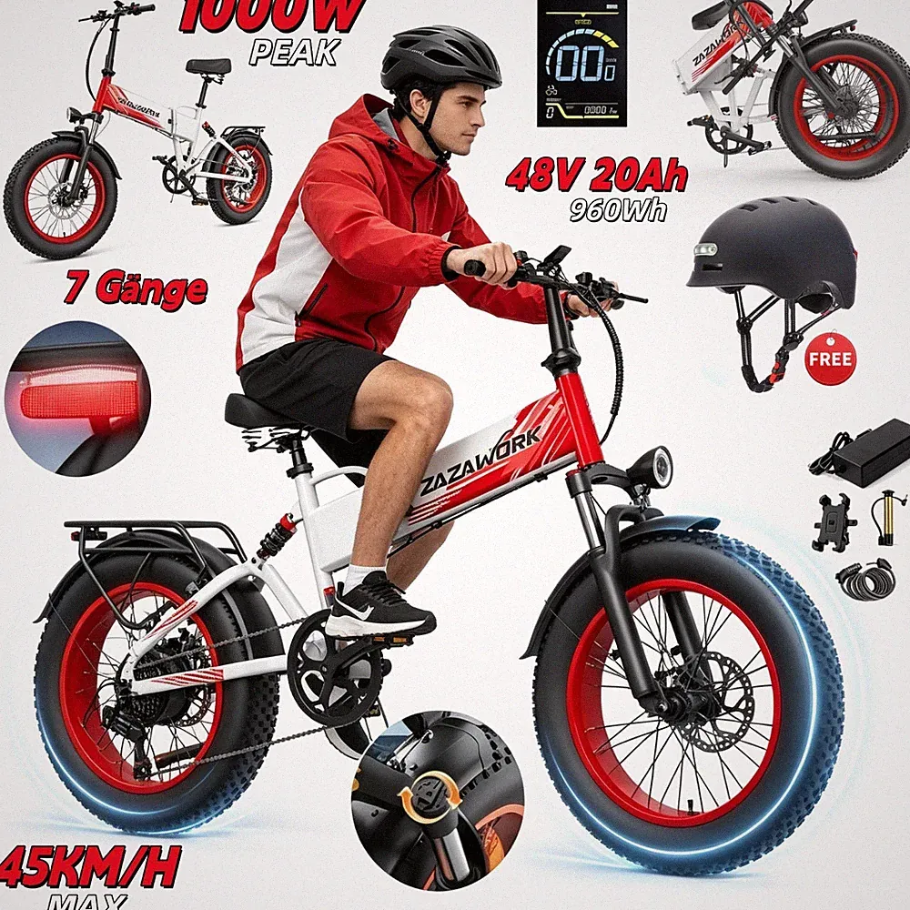 20 Zoll Klapprad Elektrofahrrad 1000W 960Wh E-Mountainbike Off-Road E-MTB 45KM/H