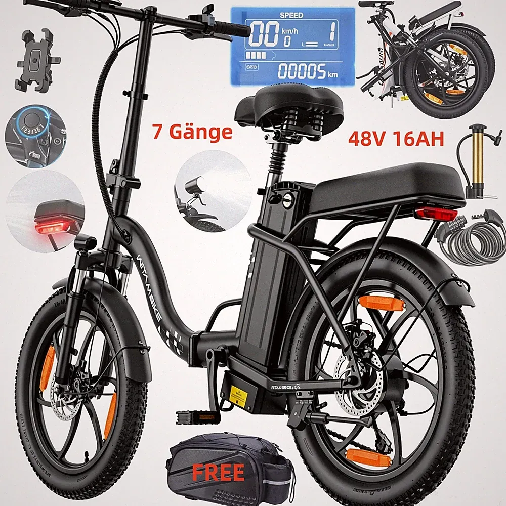 20 Zoll Klapprad Elektrofahrrad 250W 48V 16AH E-Bike7-Gang Pedelec E-City bike