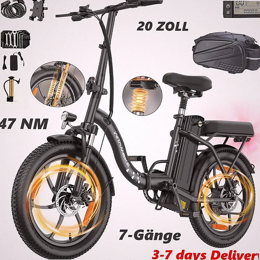 20 Zoll Klapprad Elektrofahrrad 250W 48V 16AH Herren/Damen Fatbike E-BIKE 100KM