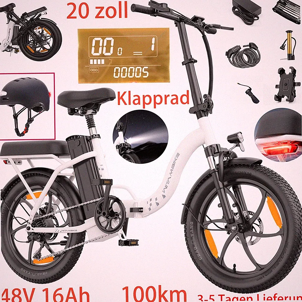 20 Zoll Klapprad Elektrofahrrad 250W Pedelec 32 km/h 768wh 7-Gang Cargo E-Bike