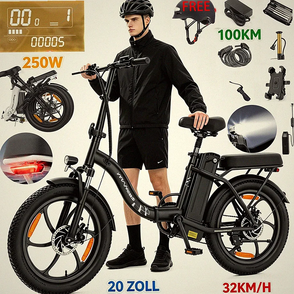 20 Zoll Klapprad Elektrofahrrad 48V 16AH 32KM/H City E-Bike 100KM 7-Gang Pedelec