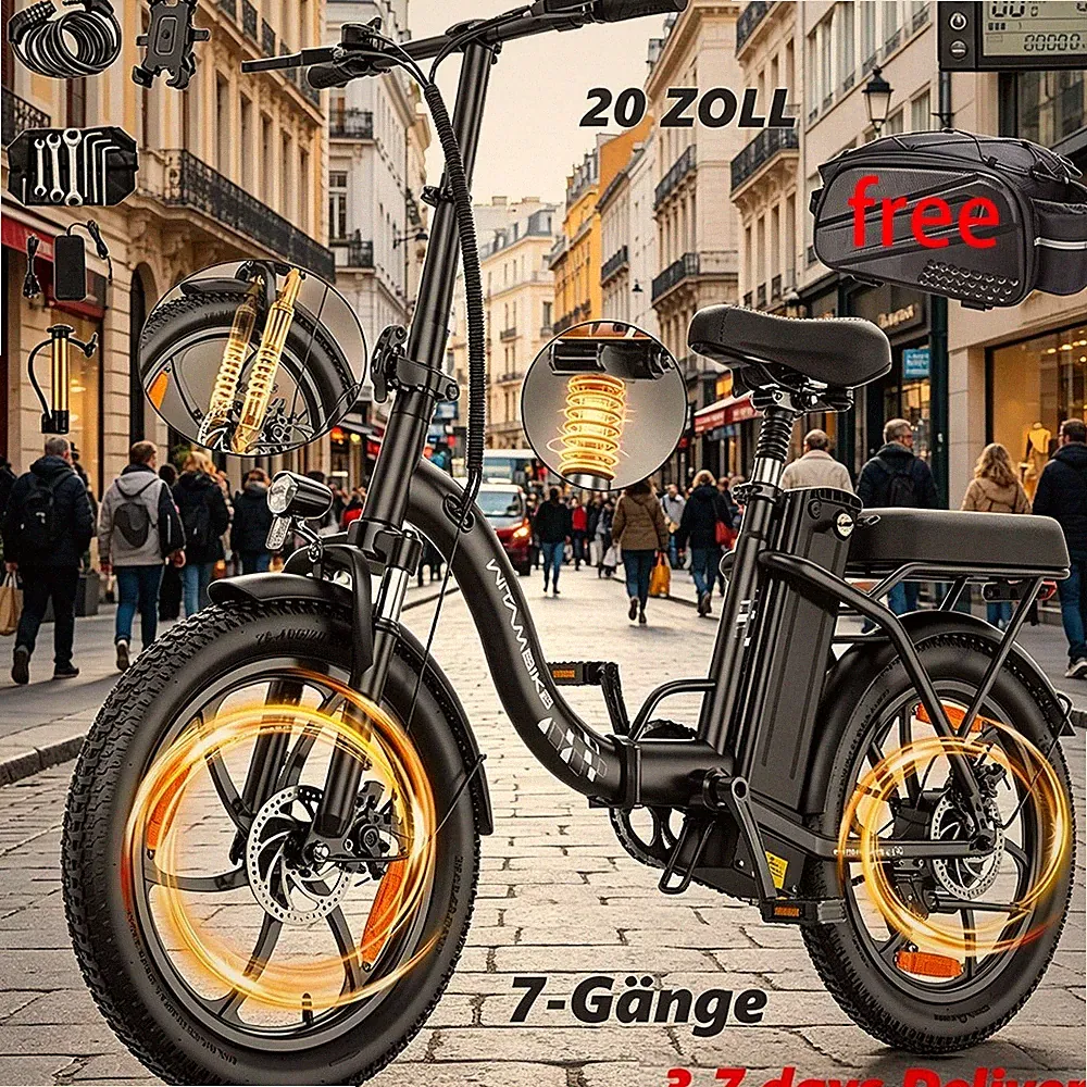 20 Zoll Klapprad Elektrofahrrad 48V 16AH E-Bike Bis 100KM Pedelec Citybike