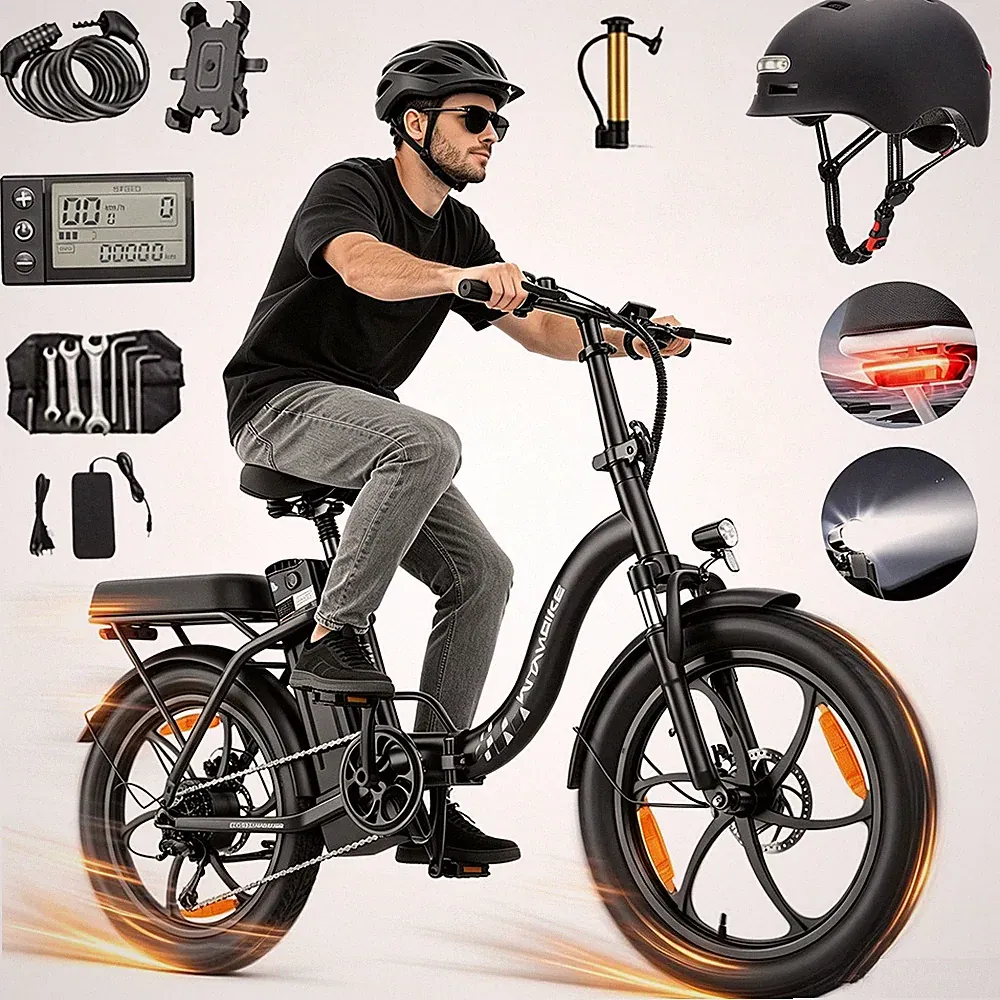 20 Zoll Klapprad Elektrofahrrad 48V 16AH Fatbike City E-Bike 7-Gänge 100KM