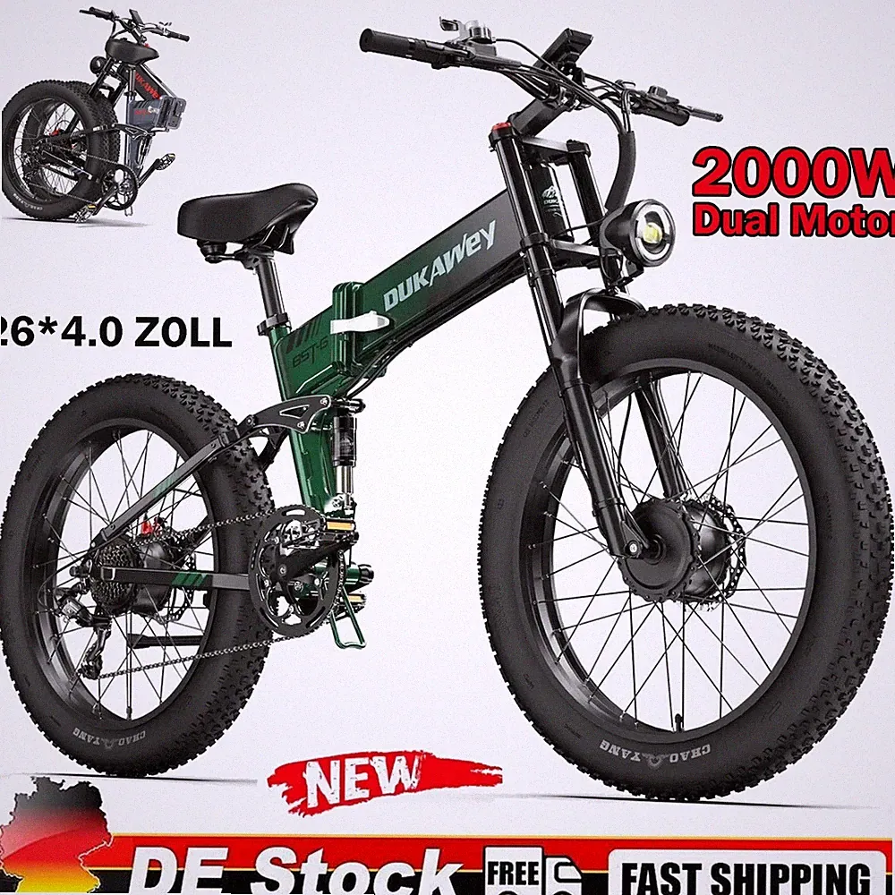 2000W Elektrofahrrad 48V 17.5Ah DUKAWey BTS-6 26 ZOLL Klappbar Fat E-Bike 120KM