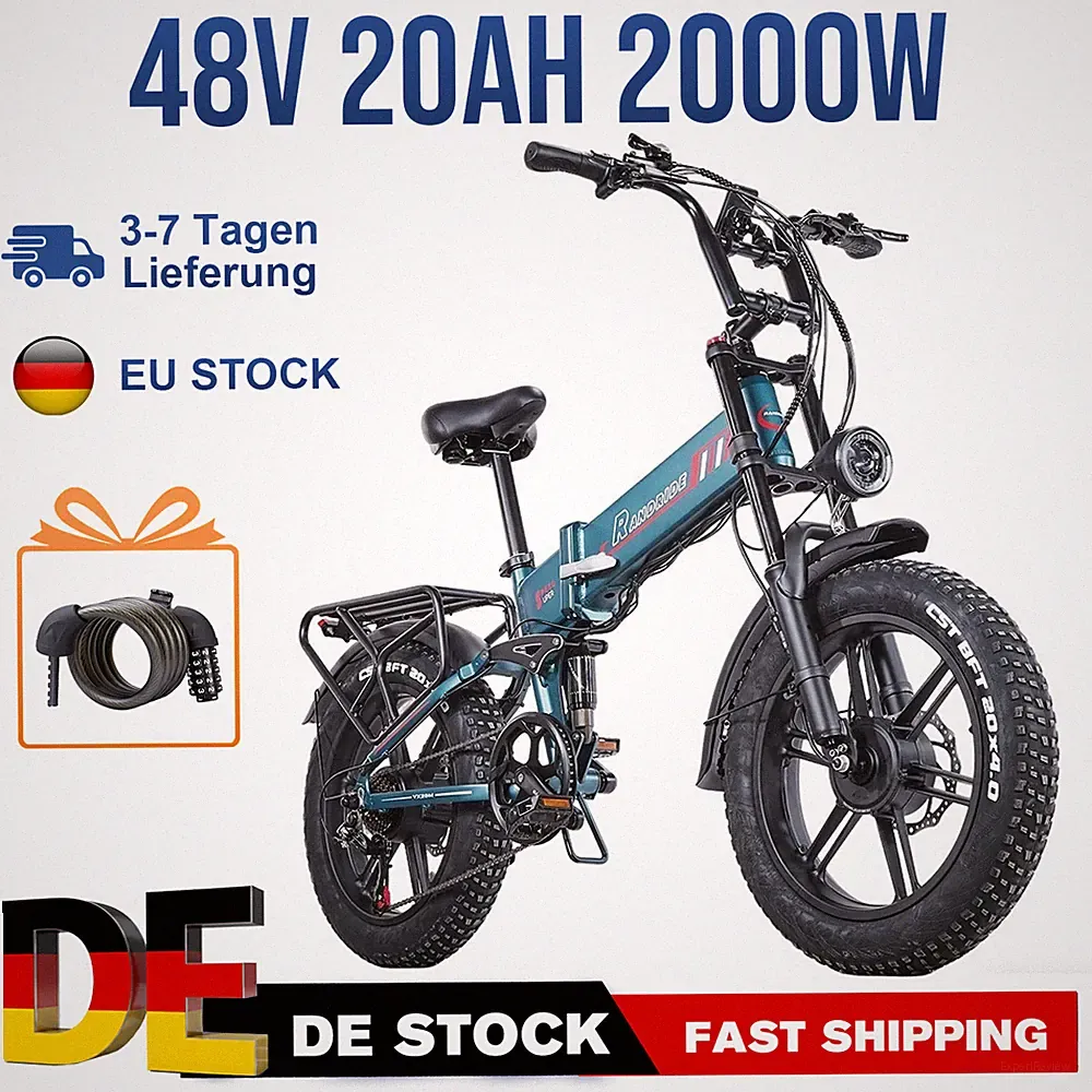2000W Klapprad E-Bike RANDRIDE 20"E-Mountainbike 20AH Fat Bike Elektrofahrrad