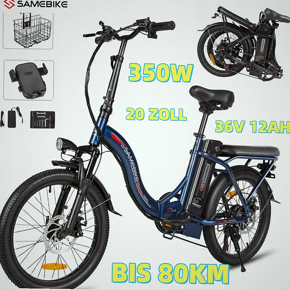 20Zoll E-Bike Klapprad 350W 36V12Ah 7-Gang Damen/Herren 80KM Reichweite Faltbar