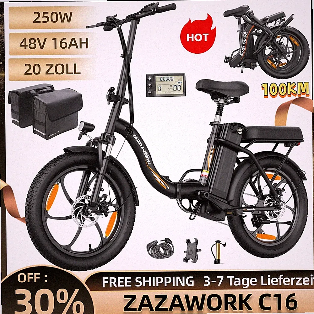 20Zoll Elektrofahrrad Klapprad City E-Bike 250W 16AH 7-Gänge Pedelec Fat Bike DE