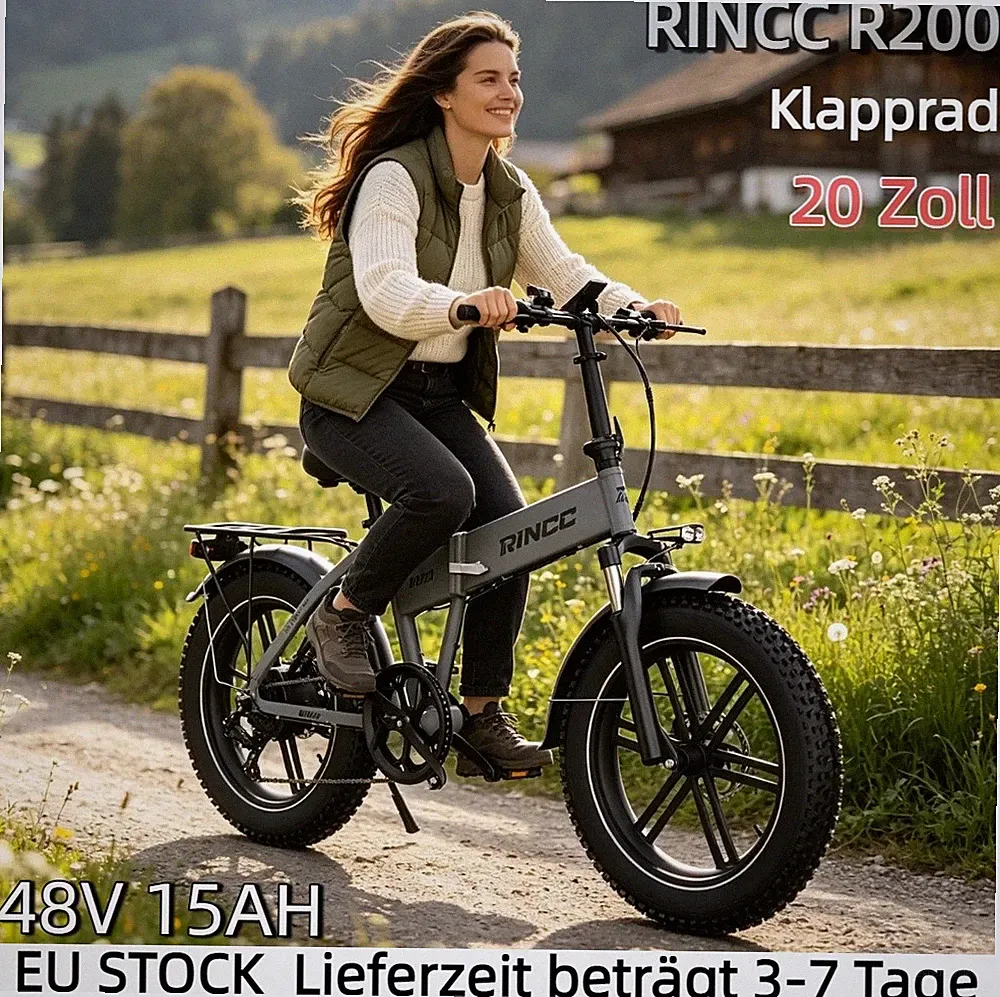 🔥20Zoll Fat E-Bike 48V15AH Shimano 7Gang LCD RINCC R200 Klapprad Elektrofahrrad