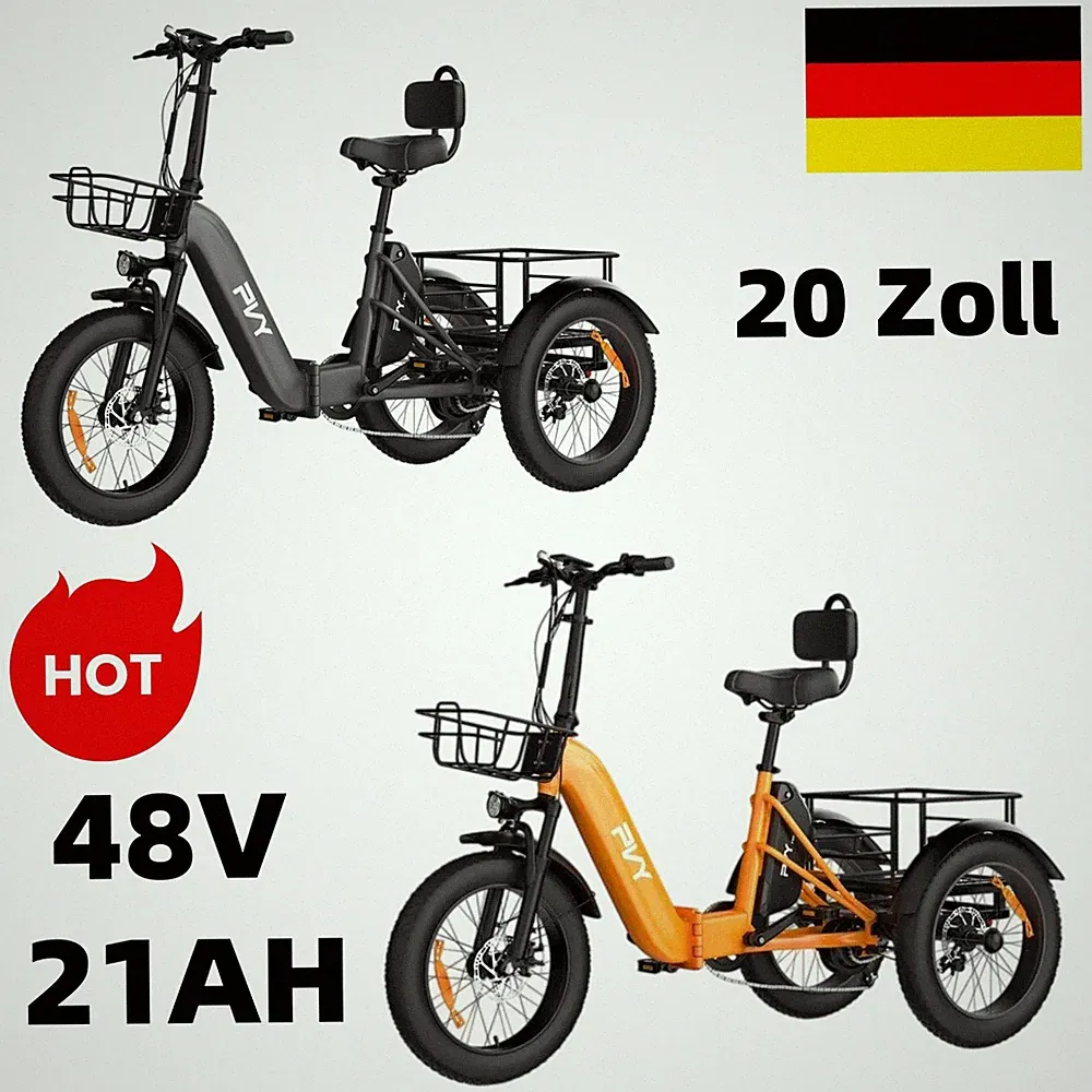 21AH PVY F20 20 "Elektro Dreirad mit Korb 1000W 48V Klapprad 3 Rad E-Bike NEU